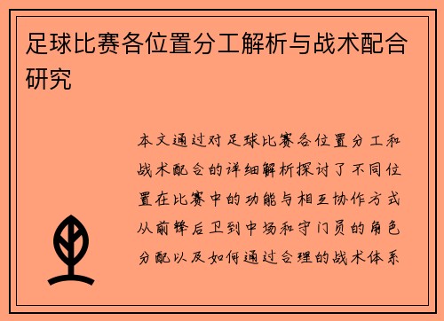 足球比赛各位置分工解析与战术配合研究