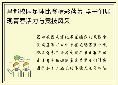 昌都校园足球比赛精彩落幕 学子们展现青春活力与竞技风采