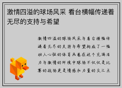 激情四溢的球场风采 看台横幅传递着无尽的支持与希望