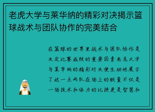 老虎大学与莱华纳的精彩对决揭示篮球战术与团队协作的完美结合