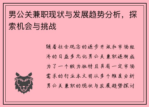 男公关兼职现状与发展趋势分析，探索机会与挑战