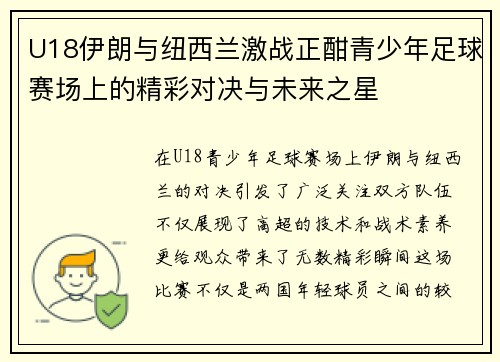 U18伊朗与纽西兰激战正酣青少年足球赛场上的精彩对决与未来之星