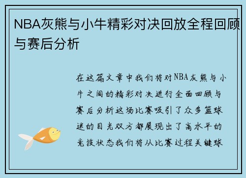 NBA灰熊与小牛精彩对决回放全程回顾与赛后分析
